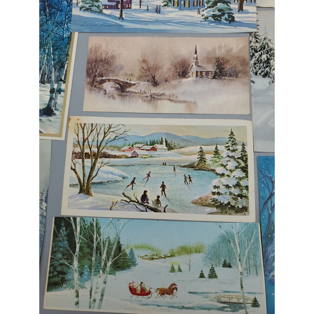 11 Old Vintage Used Christmas Card Fronts for Crafts Winter Snow Country Woods - Picture 2 of 16